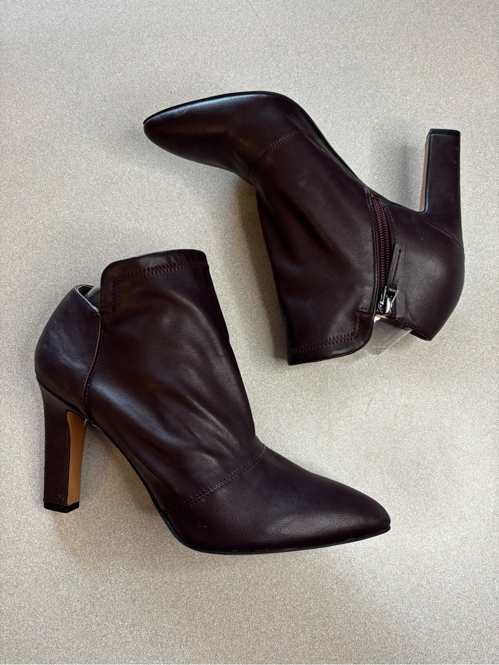 Franco Sarto Dark Wine Brown Vegan Leather Pointed-Toe Ankle Booties